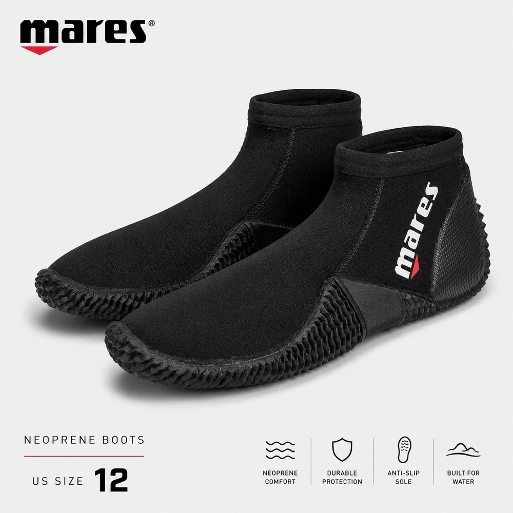 Mares Neoprene Dive Boots Size 12 Black Scuba Snorkeling Water Boots NWT